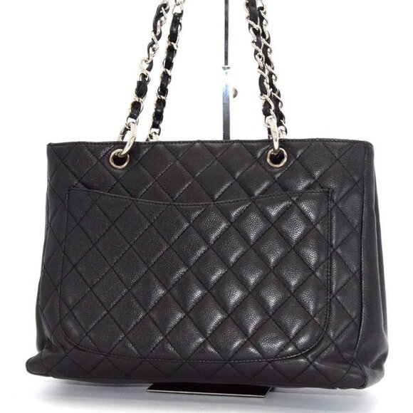 Authentic CHANEL GST Caviar Grand Shopping Tote Quilted Chain Shoulder Bag Purse